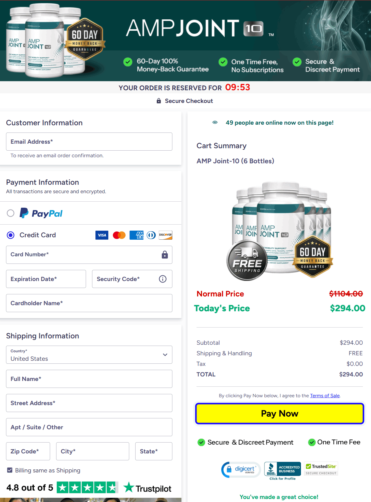 AMP Joint-10™-Secure Checkout Page